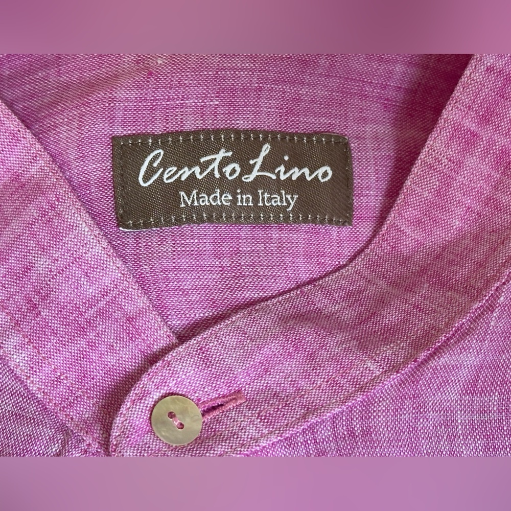 NWT Cento Lino Camicia Collo Koreano Purple 100% Linen Men’s Shirt Size XXL